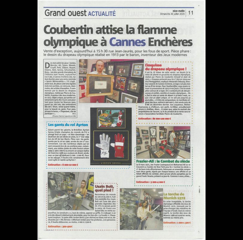 Coubertin attise la flamme olympique à Cannes Enchères